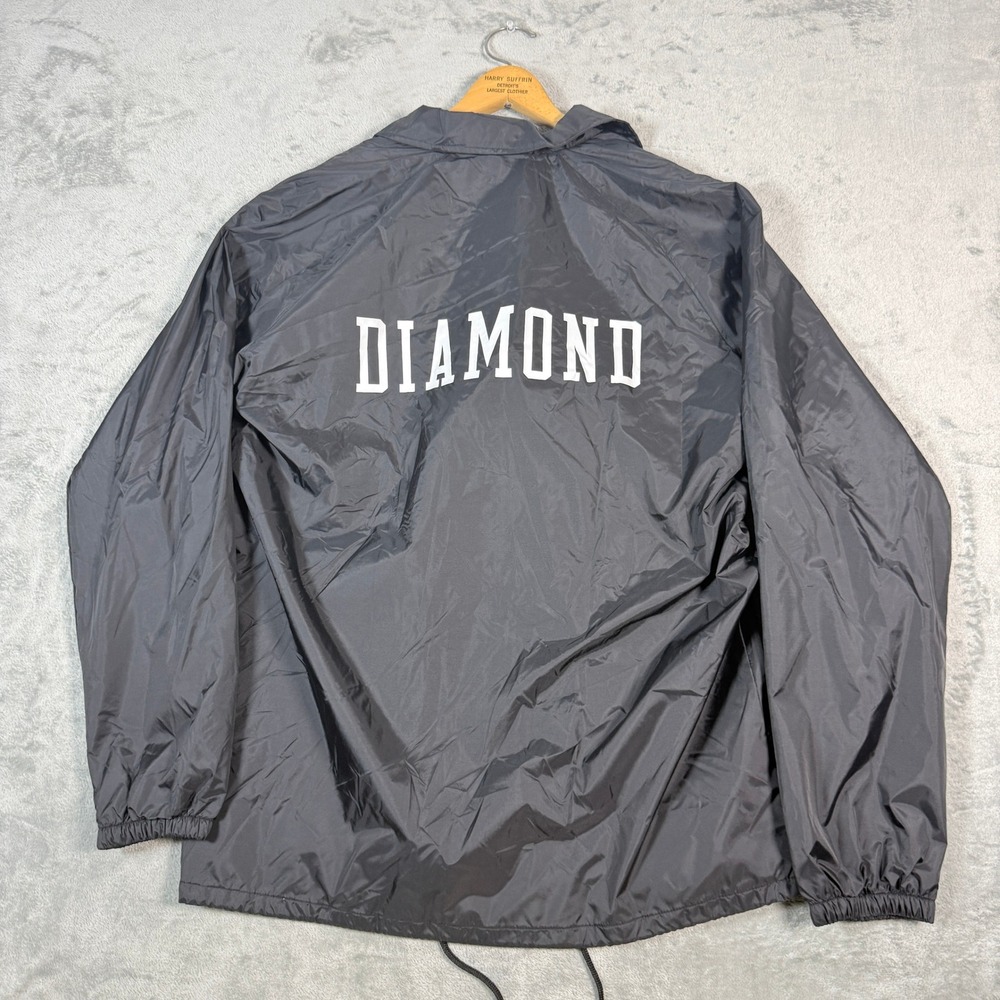 Diamond Supply Co Mens 3XL Coaches Jacket Black Logo Snap Front Windbreaker - Picture 6 of 10